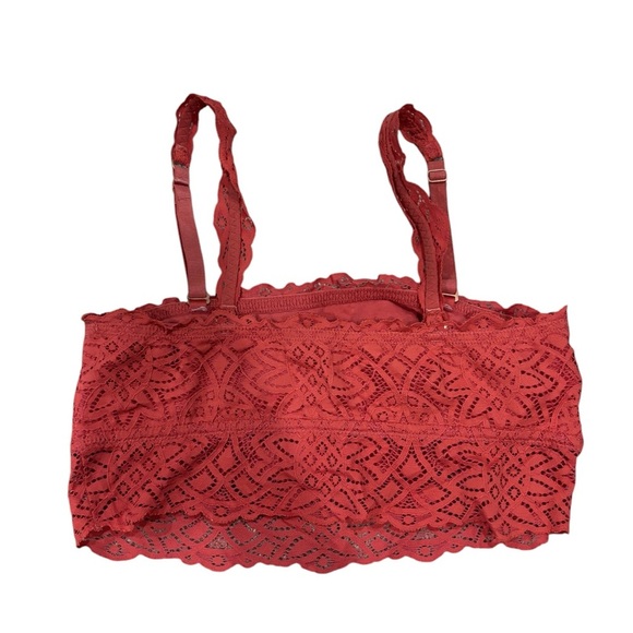 Aerie Triangle Bralette Bra Cross Racerback Floral Lace Red Burgundy Large - Picture 3 of 4